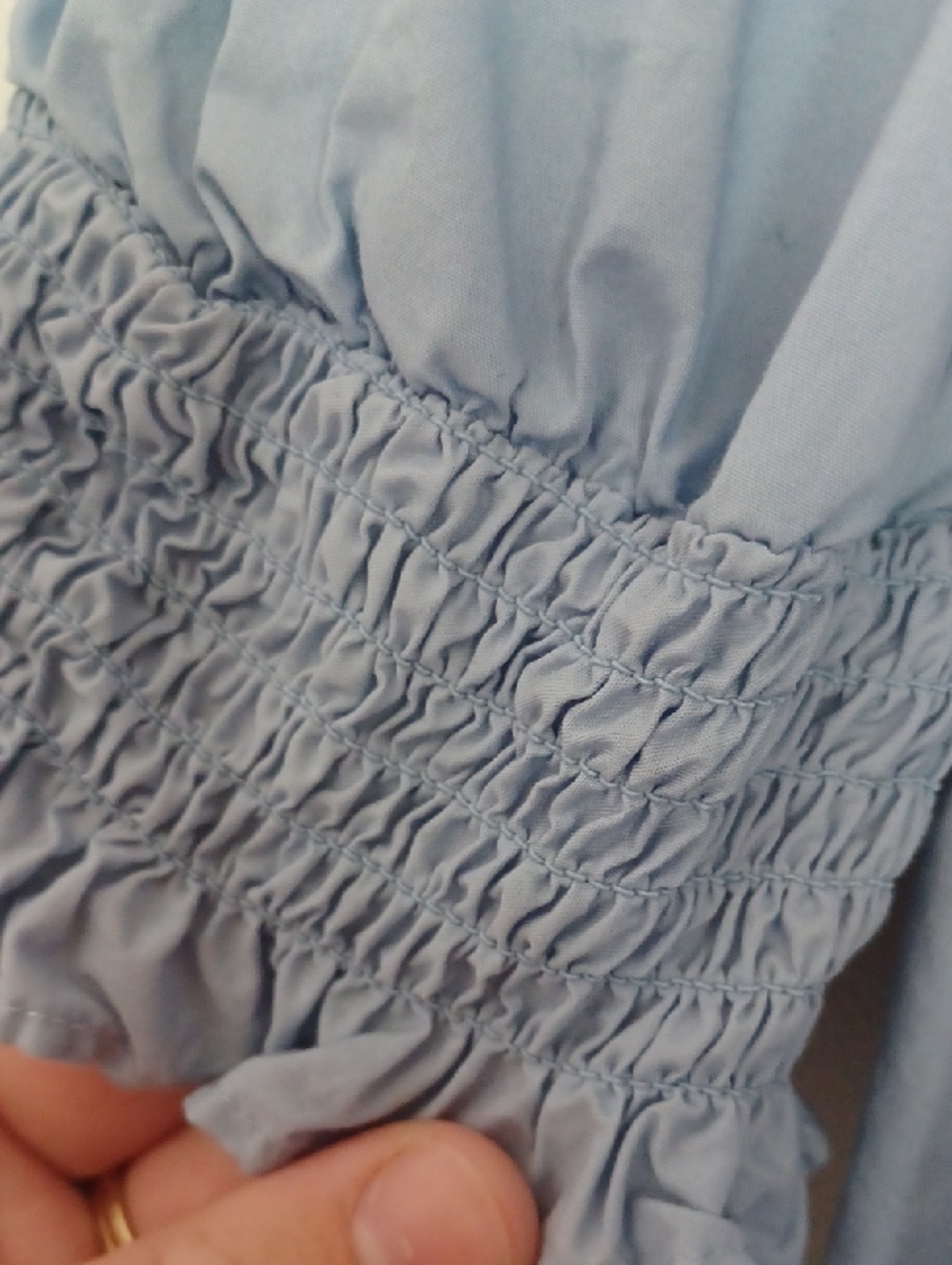 Who What Wear Pale Blue Tiered Midi Dress with Puff Sleeves - Picture 4 of 5